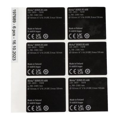 Type Label kit for DEROS RS 220-240V 1 sheet/pack